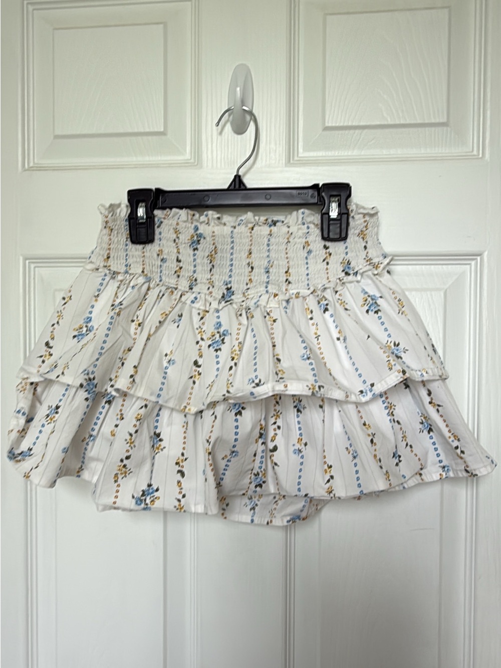 wild fable White Floral Smocked Tiered Mini Skirt with Blue & Tan Print